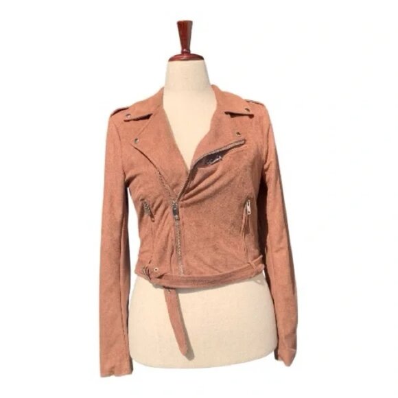 Lulu's "Ride With Me" Tan Faux Suede Motorcycle Zipper Jacket Biker Travel Sz M - Picture 1 of 12